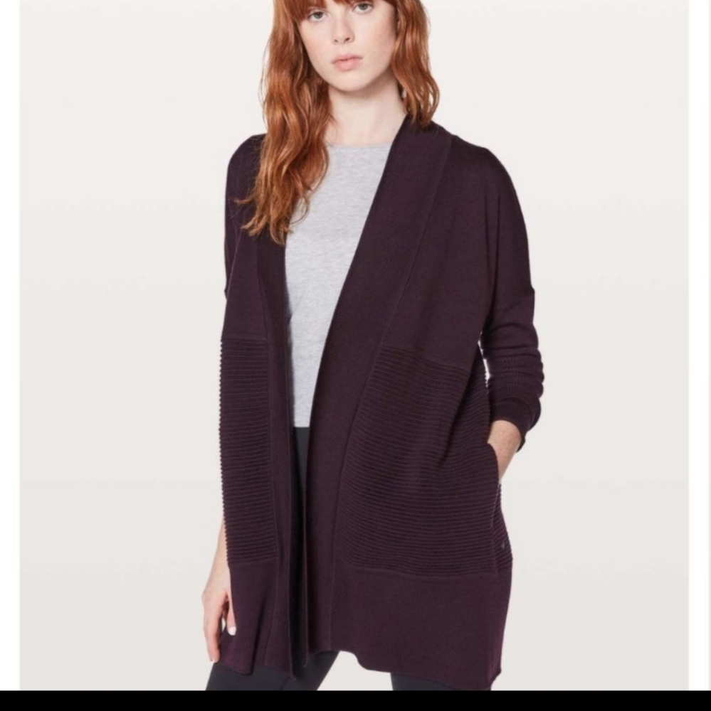 Lululemon Sit In Lotus Wrap Cardigan Sweater Black Cherry Open Front